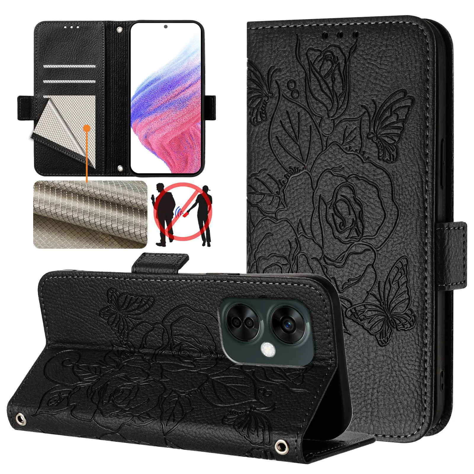 Elegant 3D Flower Embossed Leather Wallet Phone Case