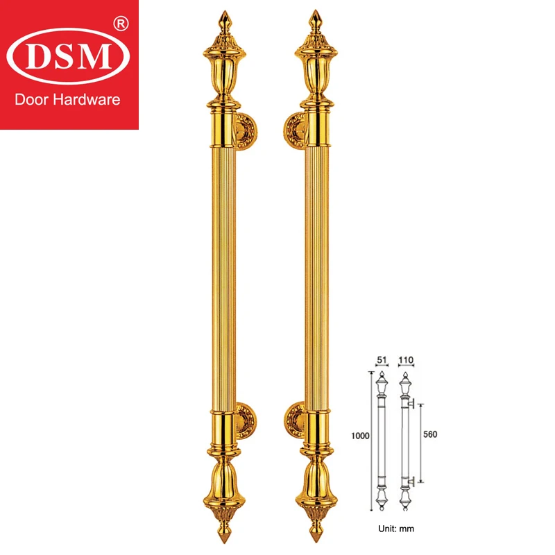 Luxurious Entrance Door Handle Golden Stainless Steel Pull Handles For