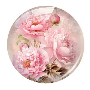 Elegant Handmade Pink Rose and Peony Glass Cabochon