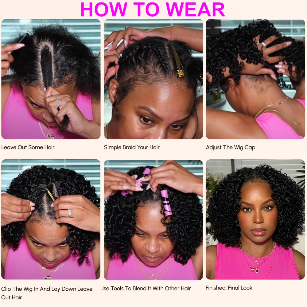 UNice Hair 야키 스트레이트 V 파트 가발 초보자 친화적인 보호 스타일 인모 가발 150% 밀도로 자연 모발을 보호합니다