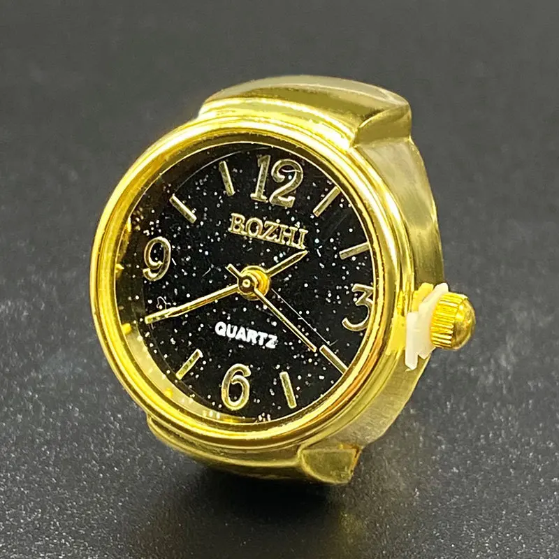 Kiss Jewelry Gold Plated Shiny Index Dial Finger Watch Rings Men Women Stretchy Strap Quartz Watch Ring Vintage Punk Gifts