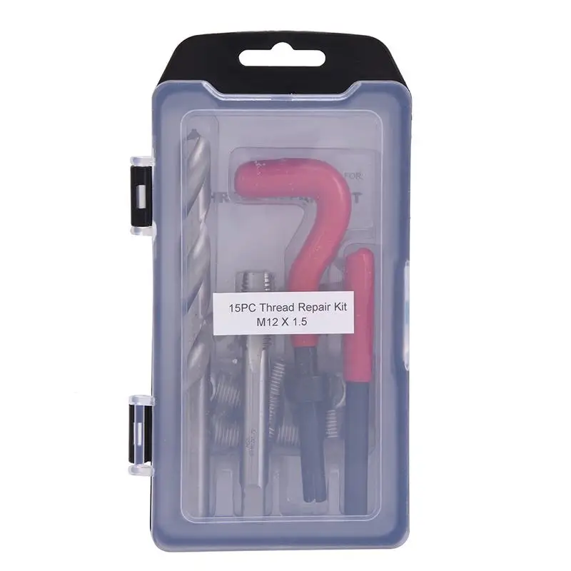 15-Teiliges Gewindereparatur-Werkzeug-Set Zur Wiederherstellung Beschädigter Spiralbohrerschlüssel M12 X 1,25, 1,5, 1,75