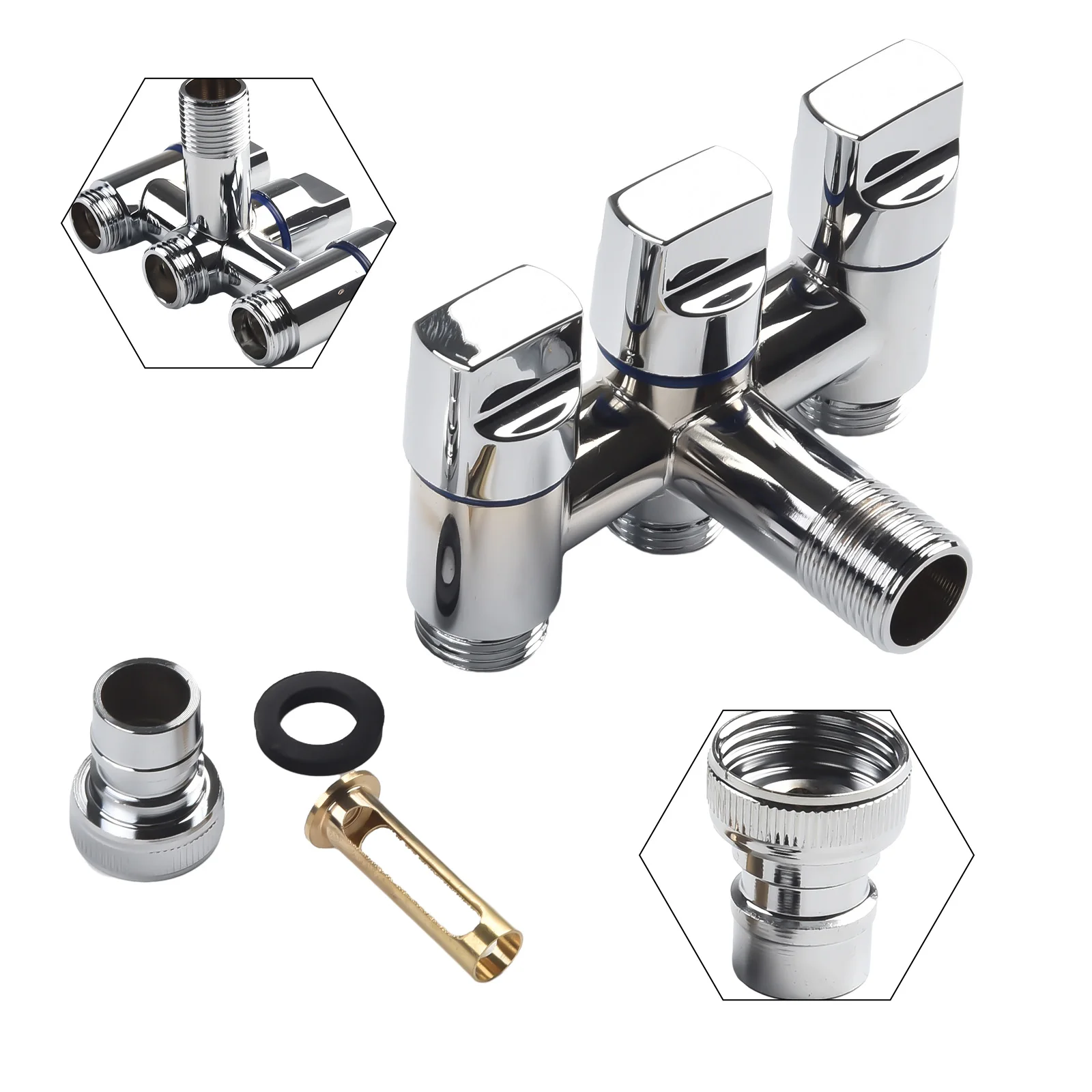 

Угловой кран с металлической ручкой, трехсторонний, подходит для ванной комнаты, туалета, биде, распылитель черного, серого цветов, резьба G1/2