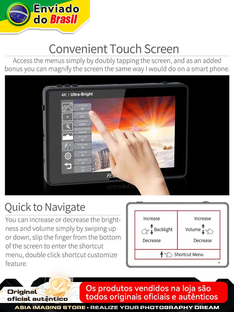 FEELWORLD LUT7 Camera Monitor 2200nits Touch Screen 7 Inch 4K HDMI Monitor with Waveform Histogram VectorScope Mode