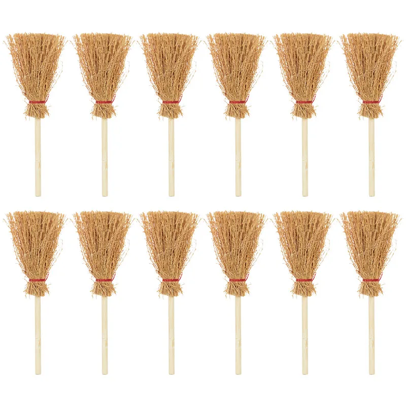 10/20pcs Mini Broom Witch Straw Brooms DIY Hanging Ornaments for Halloween Party Decoration Costume Props Dollhouse Accessories