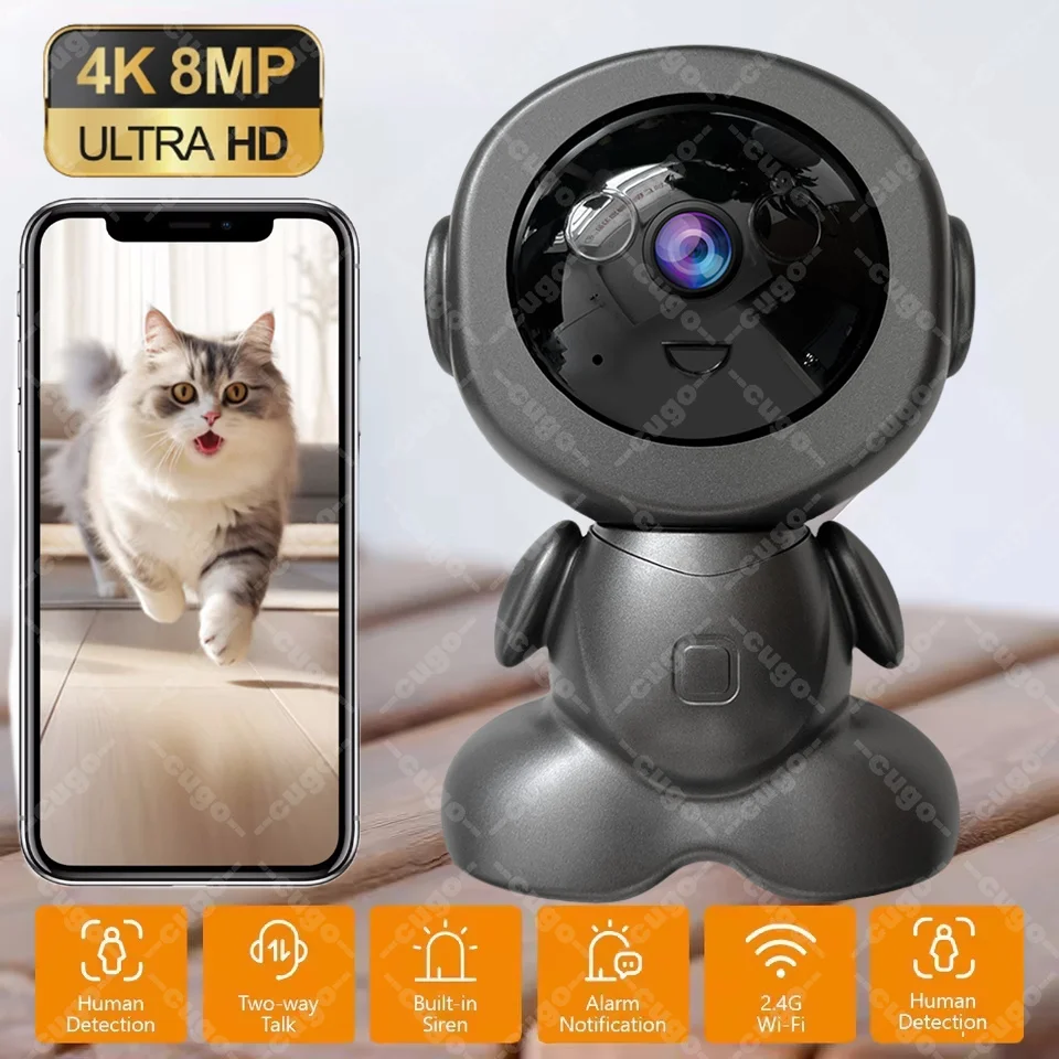 كاميرا مراقبة للحيوانات الأليفة بدقة 4K و8 ميجابكسل مع تطبيق للهاتف، كاميرا أمان داخلية للأطفال بتقنية واي فاي، بزاوية 360 درجة °...
