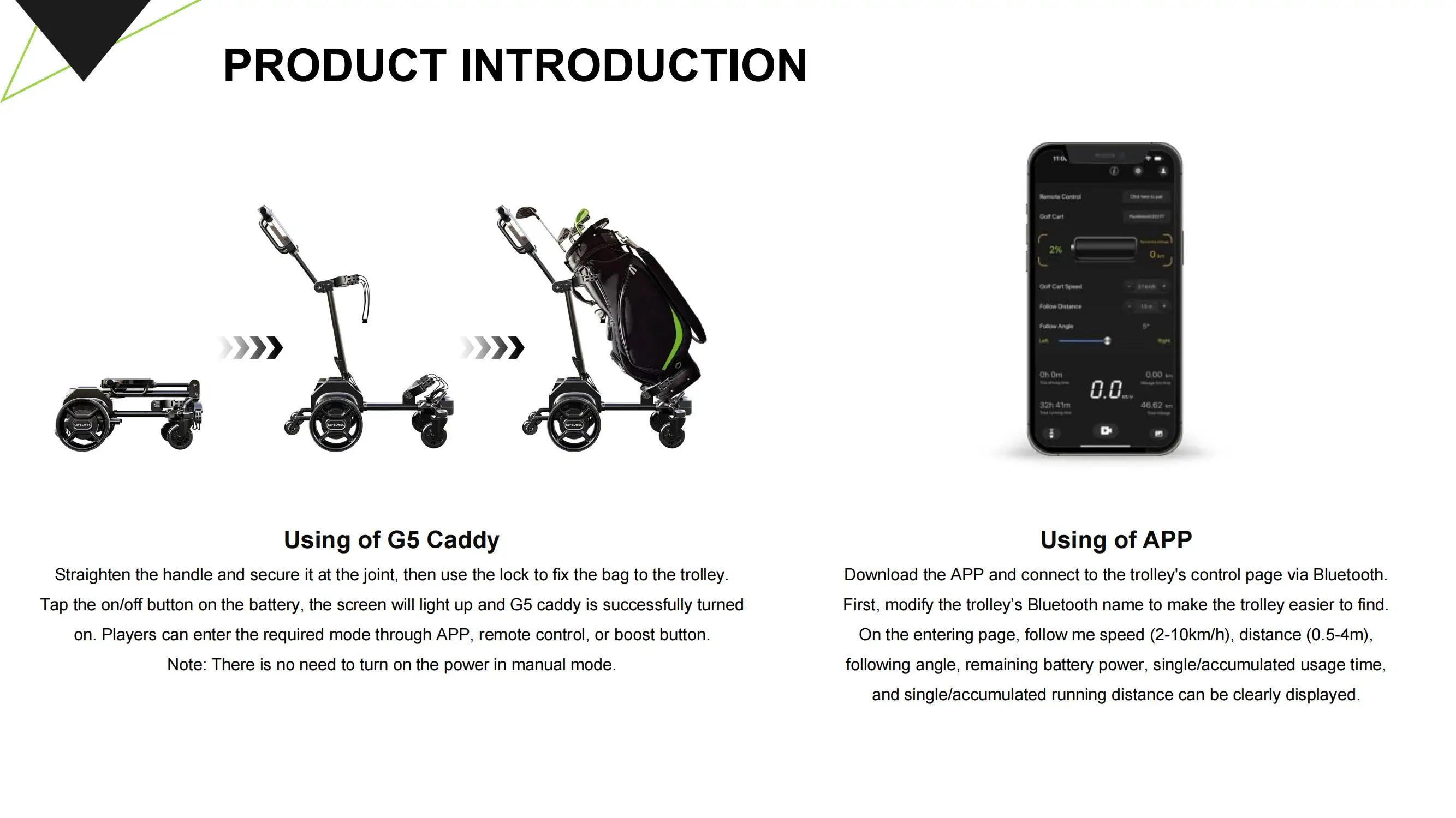 New Product G5 Golf Caddy Remote control and APP control golf cart automatic following golf trolley