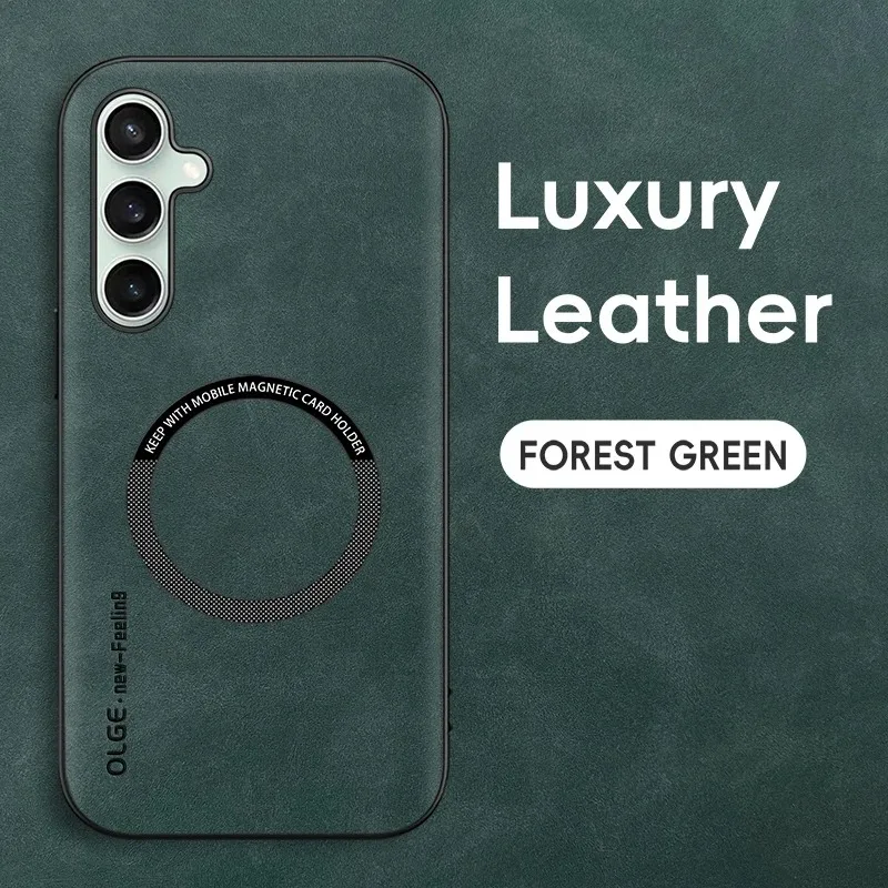 Leather Magnetic Case with MagSafe Compatibility - Shockproof & Wireless Charging Back Cover