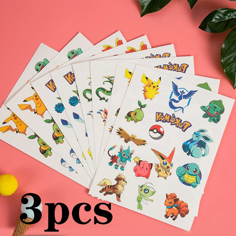 3 adet Pokemones dövme çıkartmalar orijinal su geçirmez Charizard Pikachu etiket karikatür çocuk kız noel doğum günü hediyesi ödül oyuncak