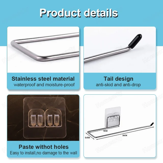 Wc-Papír Tartó, Önfalapító Fürdőszoba Törülközőtartó Szöveti Fogas Otthoni Tekercs Papír Tároló Állvány Függő Szervező - Image 6