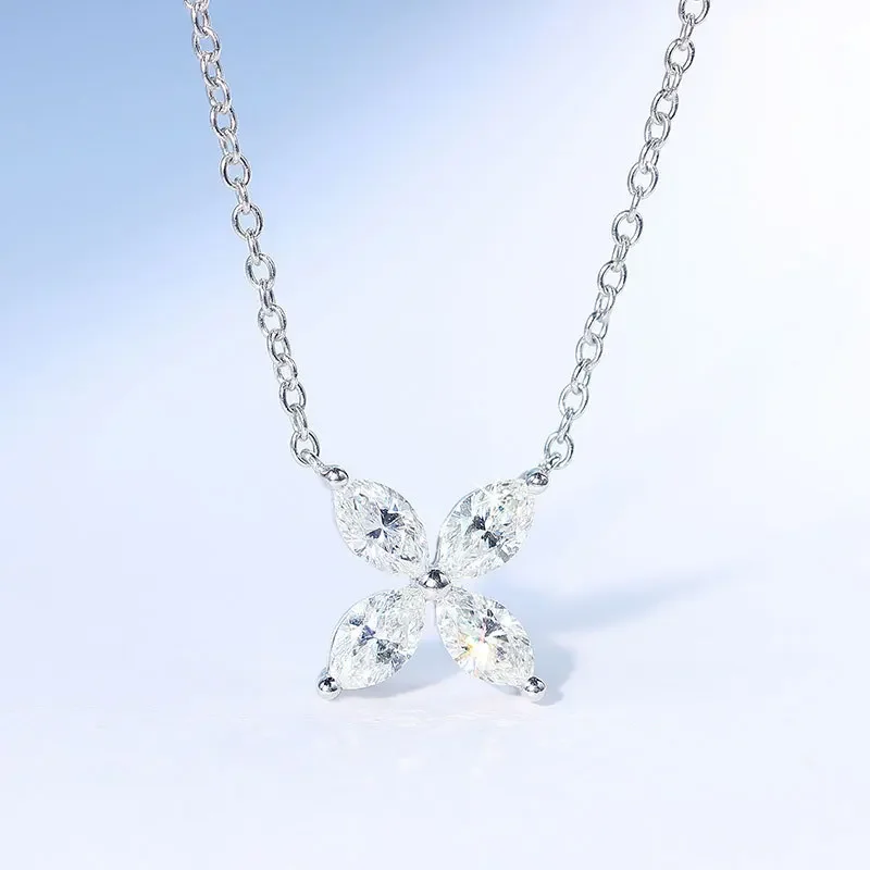 

LORIELE Four-leaf Clover Full Moissanite Necklace For Women S925 Sterling Silver Horse Eye Cutting Diamond Clavicle Chain Jewelr