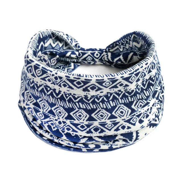 Summer Bohemian Bandanas Elastic Hair Bands Yoga Exercise Cotton Headband Women Headwear Print Vintage Cross Unisex Scrunchies 30