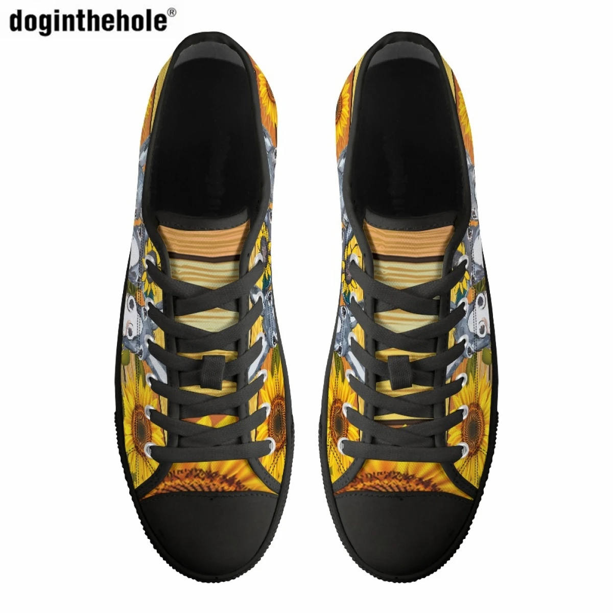 Fashion Hot Farm Donkey Sunflower Pattern Print Women's Casual Flat Shoes Classic Canvas Shoes Outdoor Sports Low Top Sneakers