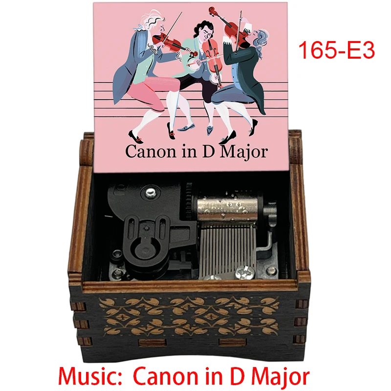 Black Wooden Music Box Desk Ornament Piano Piece Canon In D Major Melody Holiday Birthday Gifts for Friends