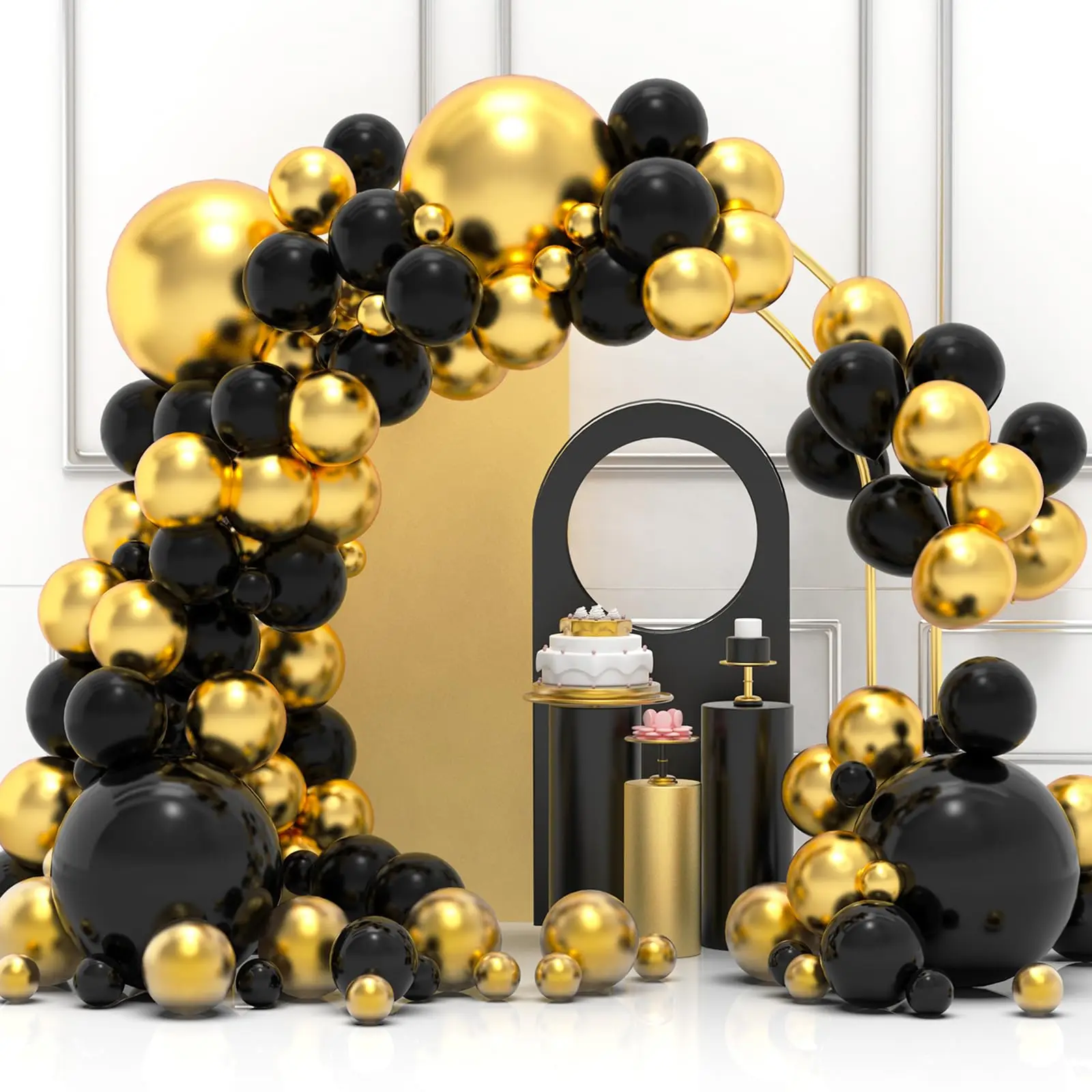 

Черный, золотой, Φ, металлический шар, разные размеры, выпускной, день рождения, фотоаксессуары