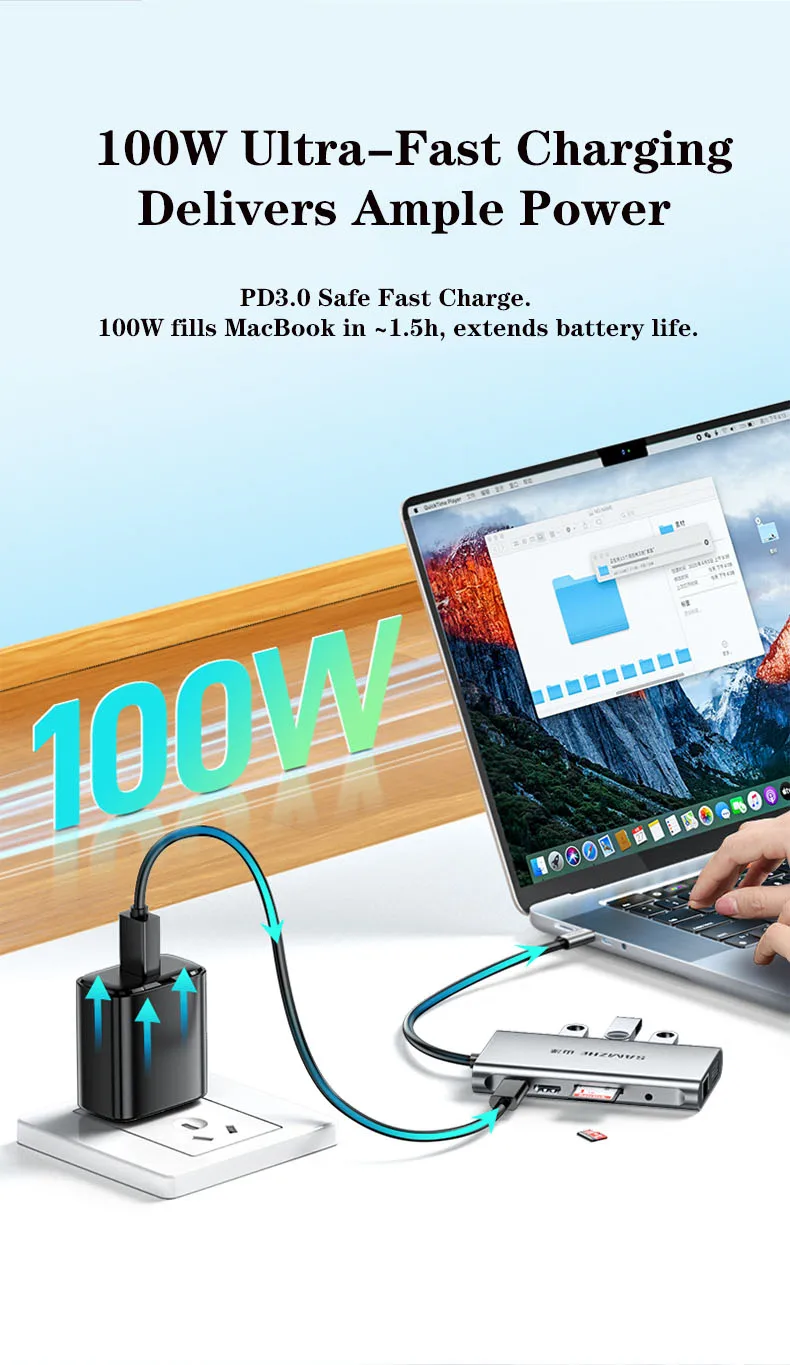SAMZHE 10-in-1 USB-HUB Typ-C zu 4K60Hz HDMI 5Gbps USB C&A 1000Mbps RJ45 PD100W SD&TF für Laptop-Zubehör MacBook Pro Dell HP – Detail 10