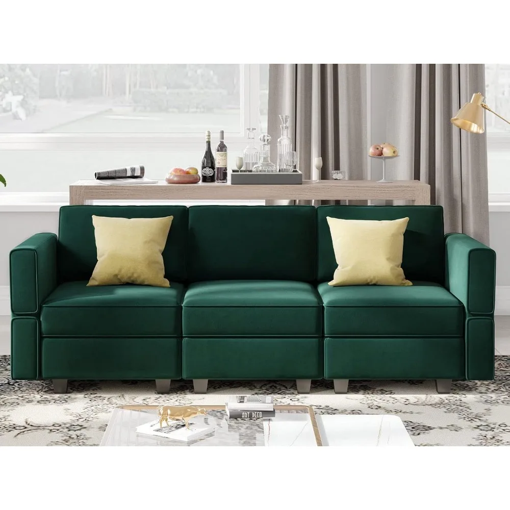 

Couch Modular Sofa with Storage Seats Velvet 3 Seater Couch for Living Room Green Sofa