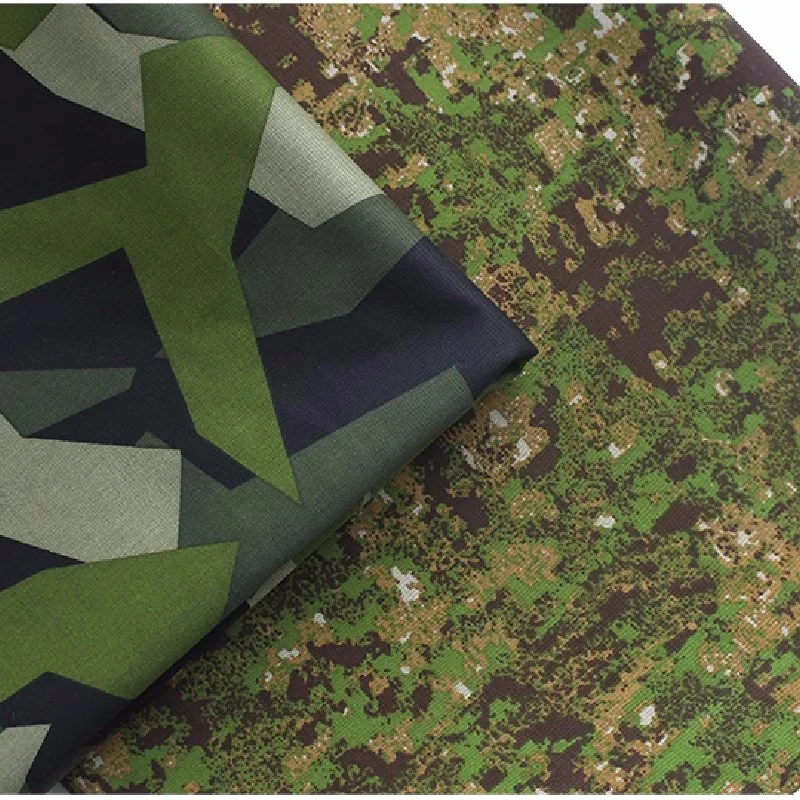 Tessuto Mimetico Geometrico Svedese in Twill di Poliestere e Cotone, Tessuto Camouflage Italiano Greenzone