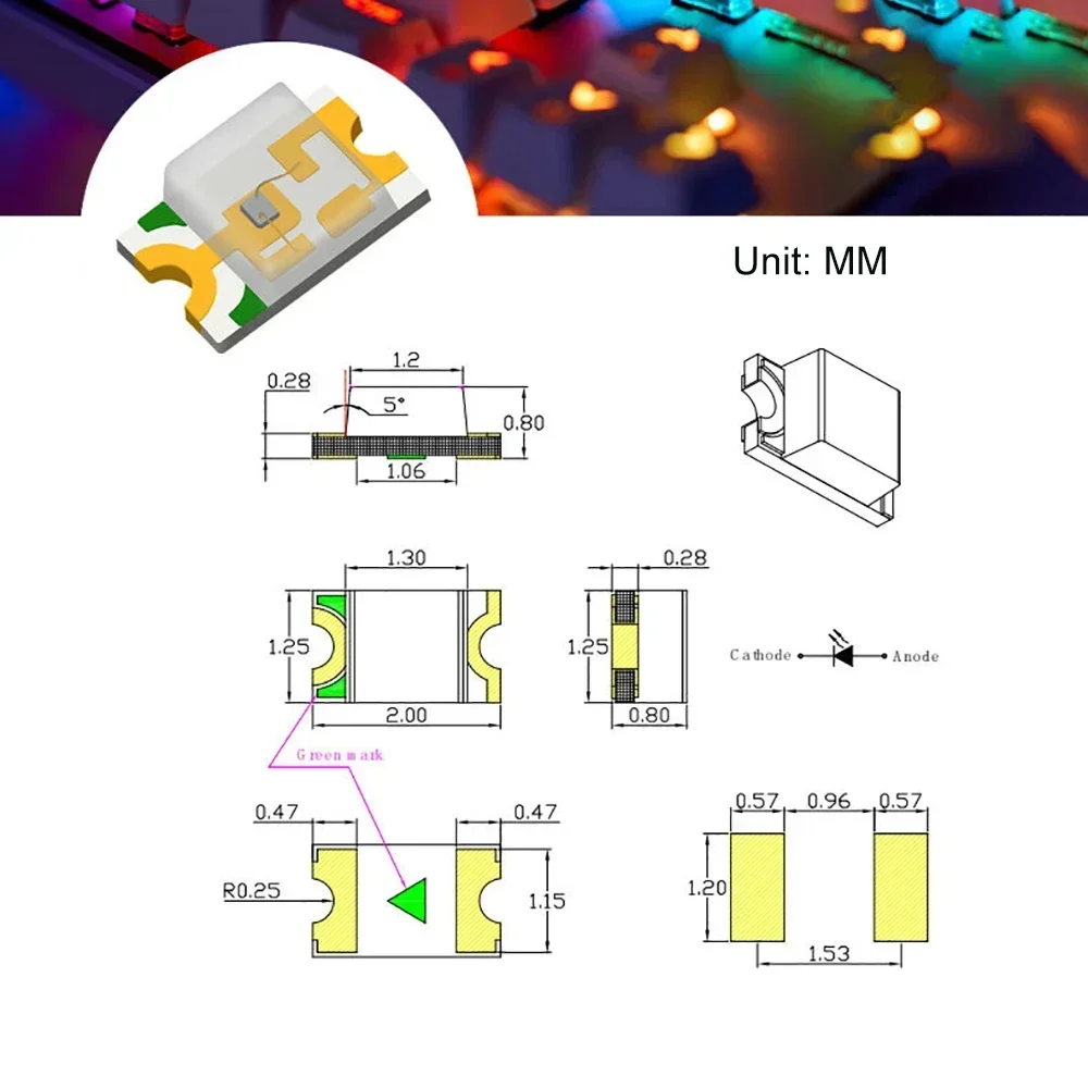 SMD LED 100pcs 0805 Ultra Bright Light Emitting Diode Assorted Kit Red Blue Yellow White Green DIY