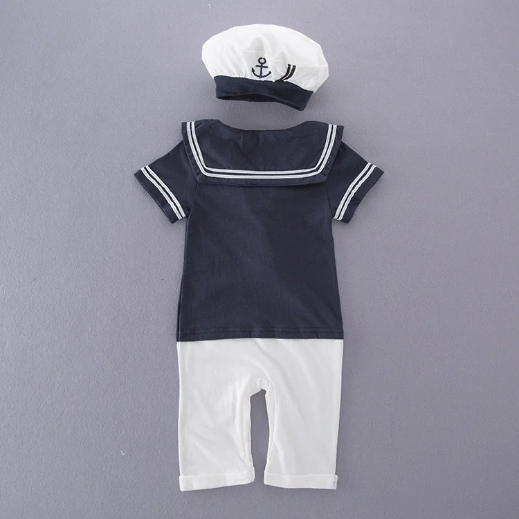 0-18M Baby Boy Girl Sailor Costume Romper Navy Captain Bodaysuit Hat Toddler Infant Baptism One-Pieces Newborn Photoshoot Outfit