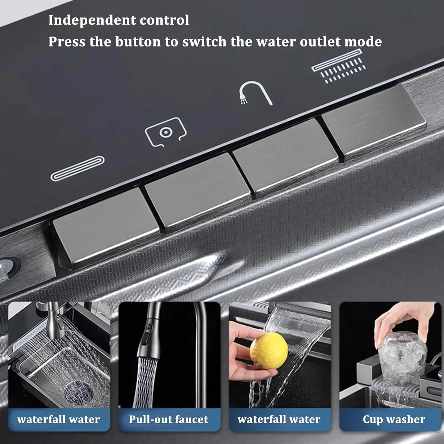 Digital Display Embossed Nano Sink with Pressurized Cup Washer and Two Waterfalls 29.5 Inch 3