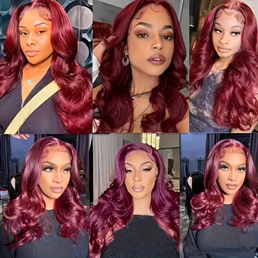 34 Inch Body Wave 99J Burgundy 13x4 Lace Front Wigs Human Hair Pre Plucked 200% Density Body Wave Lace Front Wigs Human Hair 7