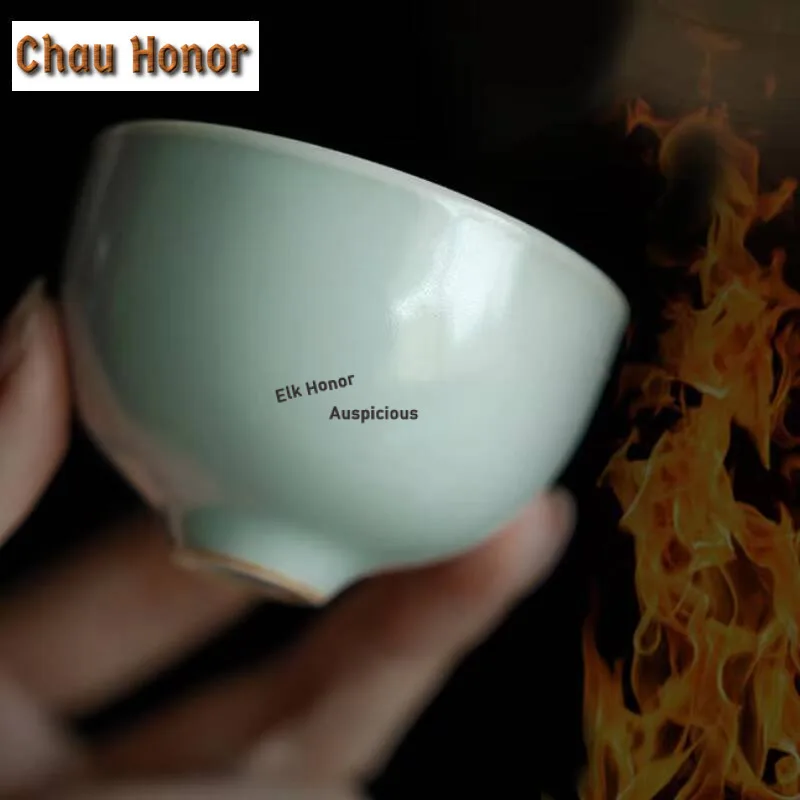 60ml Azure Ru Kiln Porcelain Teacup Handmade Tea Bowl Cup Saucer Kit Tea-tasting Meditation Cup Jianzhan Master Cups Teaset