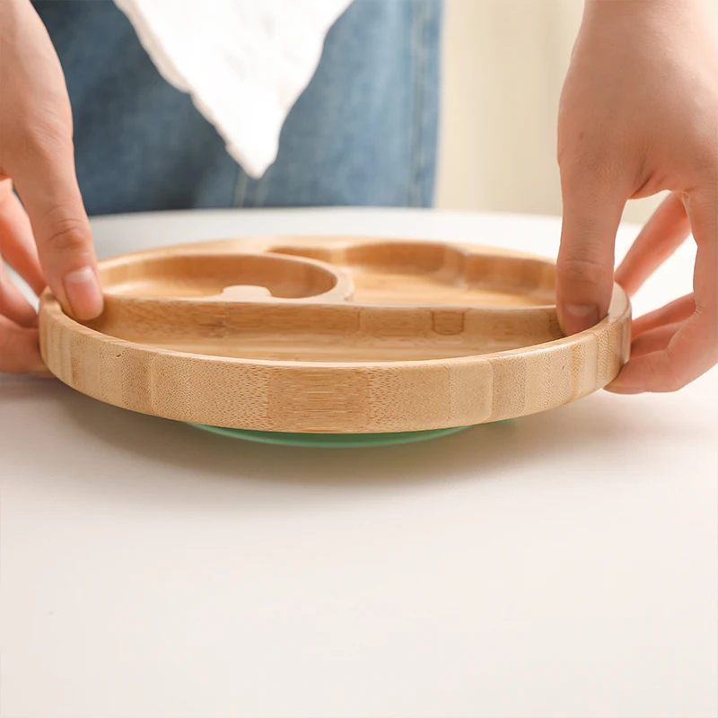 1pcs/3pcs Wooden Feeding Tableware Sets Baby Feeding Bowl Bamboo Non-slip Waterproof Fork Spoon for kids Baby Wooden Plate 6