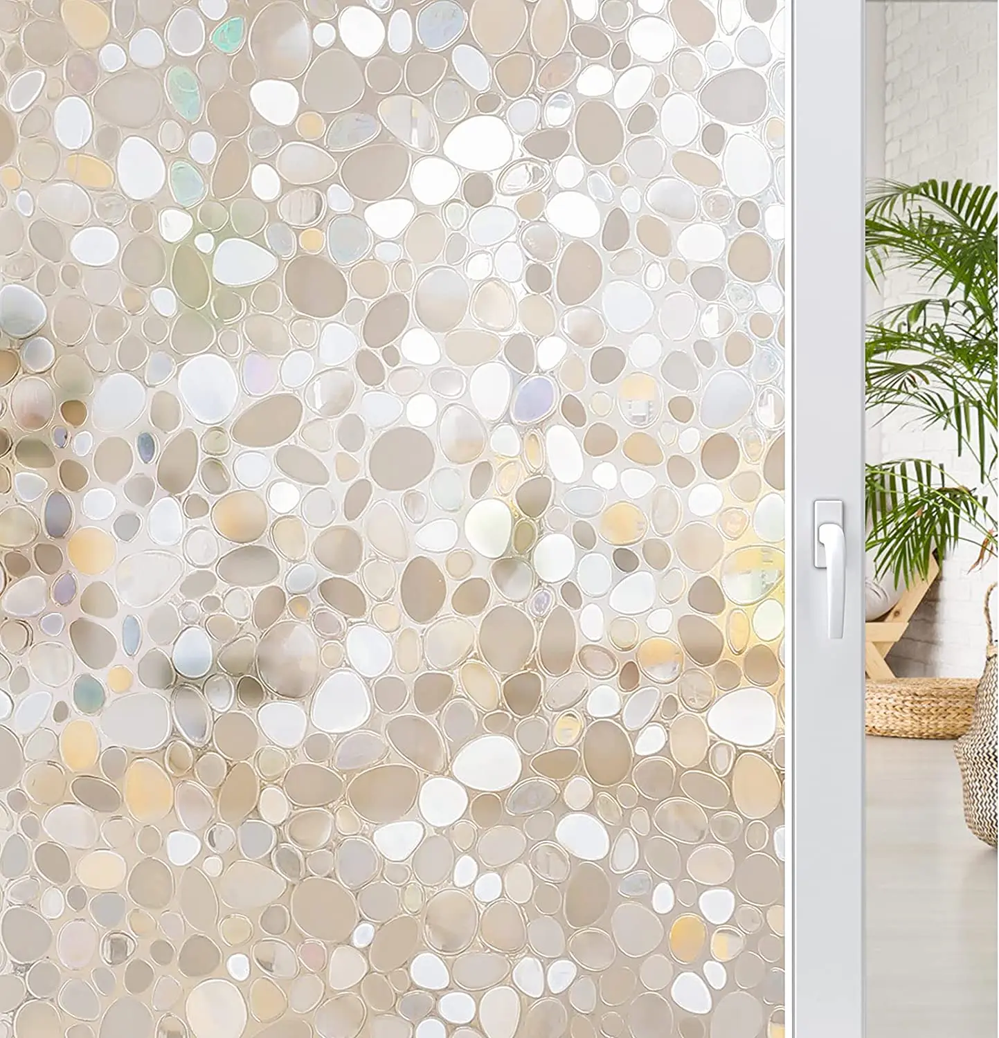 Window Privacy Film Decorative Window Clings UV Blocking Coverings Static Cling Non Adhesive Door Stickers Pebble