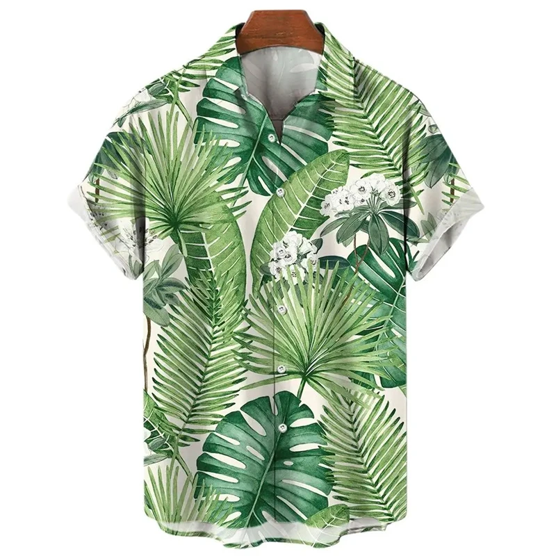 

New Hawaiian Leafage Shirt For Men Maple Leaf Printed Casual Short Sleeve Top Vintage Plus Size Summer Men's Shirt Plant Camisas