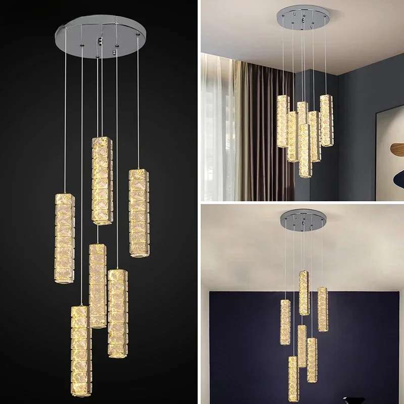 Luxury Led Chandelier Living Room Lustre Pendant Lights Home Decora Vertical Crystal Ceiling Lamps For Scaune Bedroom Lighting