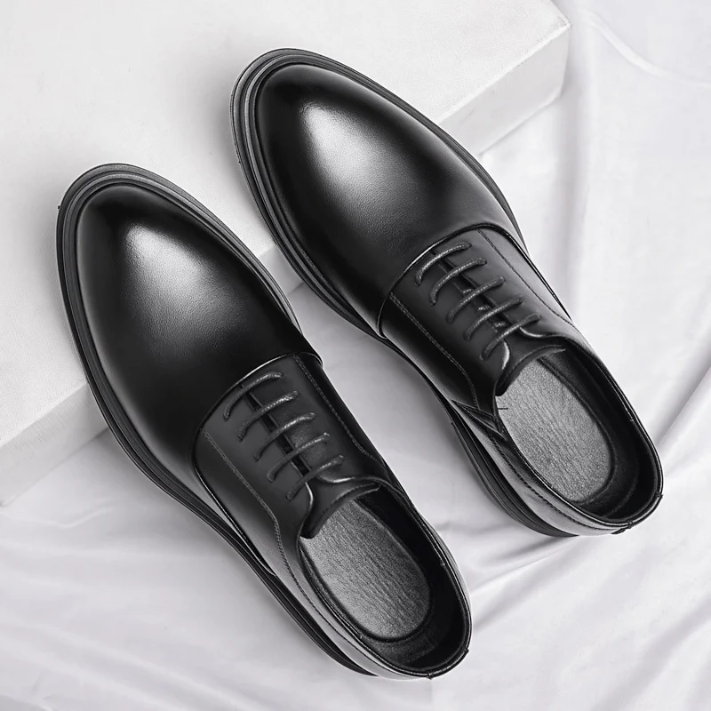 Business Men Oxford Leather Elevator Shoes Lift Sole Man Height Increase Insole 6CM Office Daily Life British