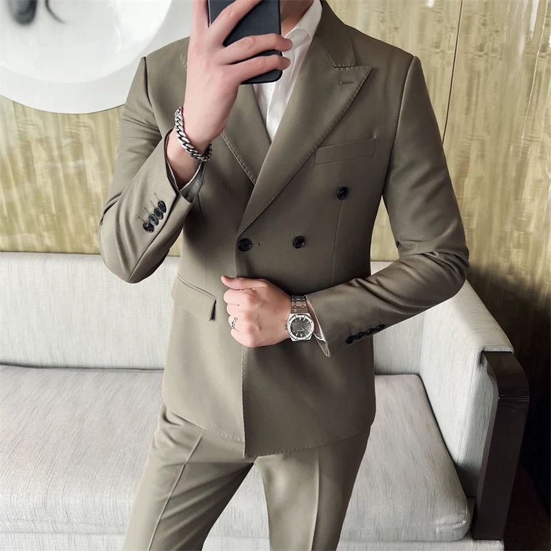 

High Quality (Blazer+ Trousers) Men's British Style Senior Simple Elegant Work Party Business Wedding Gentlemen Suit Two Pieces