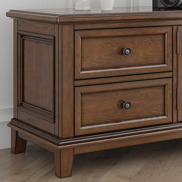 Modern TV Stand Entertainment Center Console Cabinet Stand W 2 Drawers/doors/shelf Brown