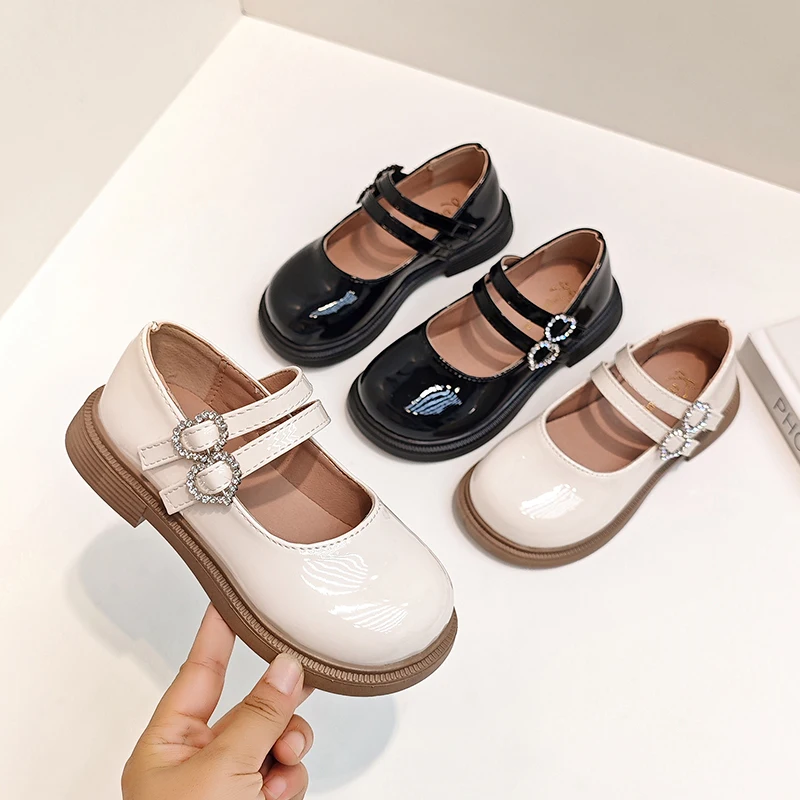 Girls Mary Jane Shoes Children's Double Heart Buckle Princess Shoes Lolita Style Kids Leather Shoes for Party Wedding Size 21-36