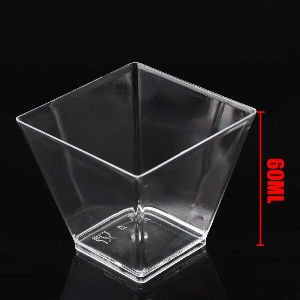 10 X 2oz Square Mini Dessert Cups With Spoons, Clear Plastic Parfait Appetizer Cup for Tasting Party Desserts Appetizers