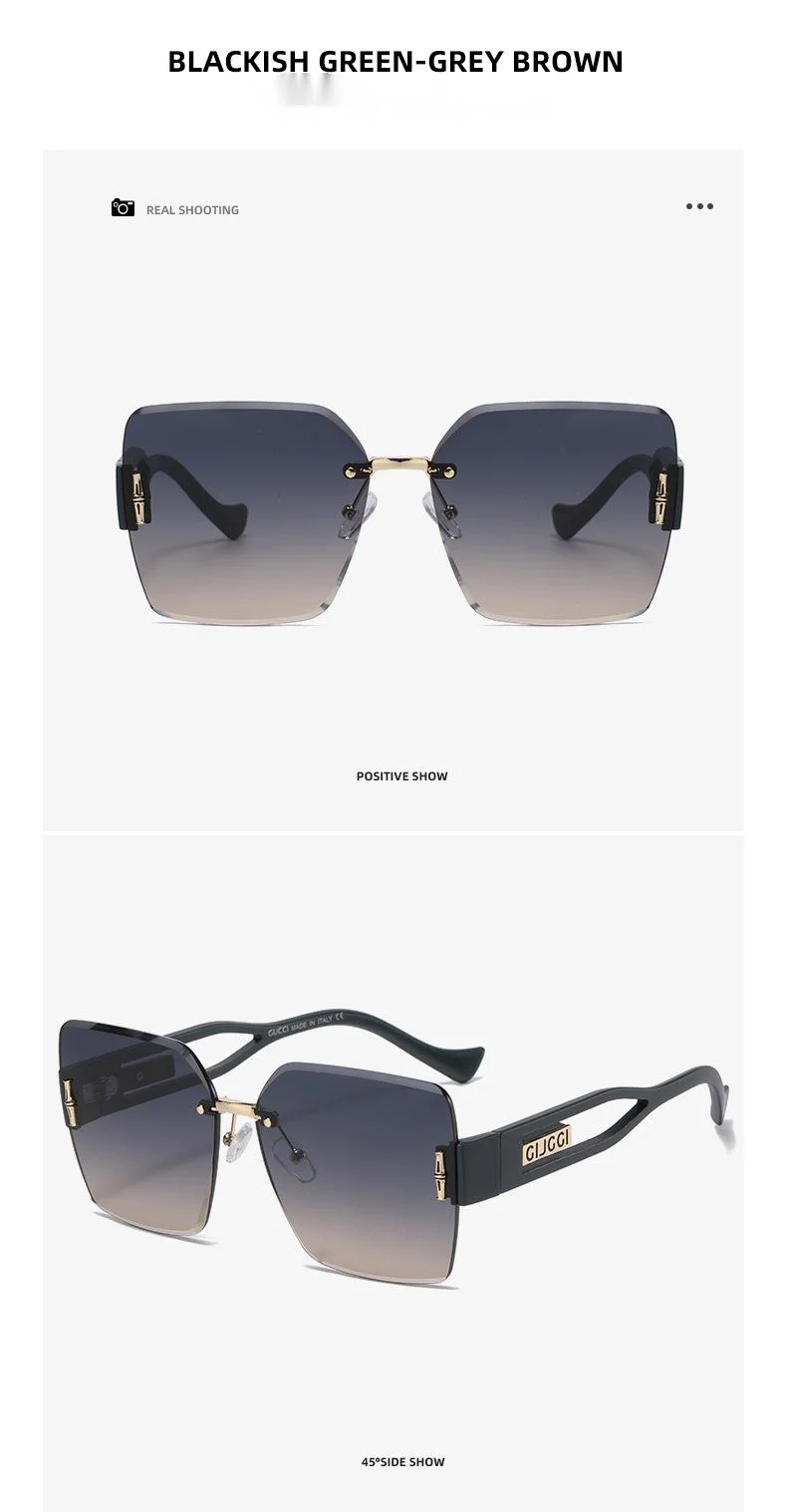 Fashionable Women's Square Frameless Sunglasses Large Frame_voghion.com