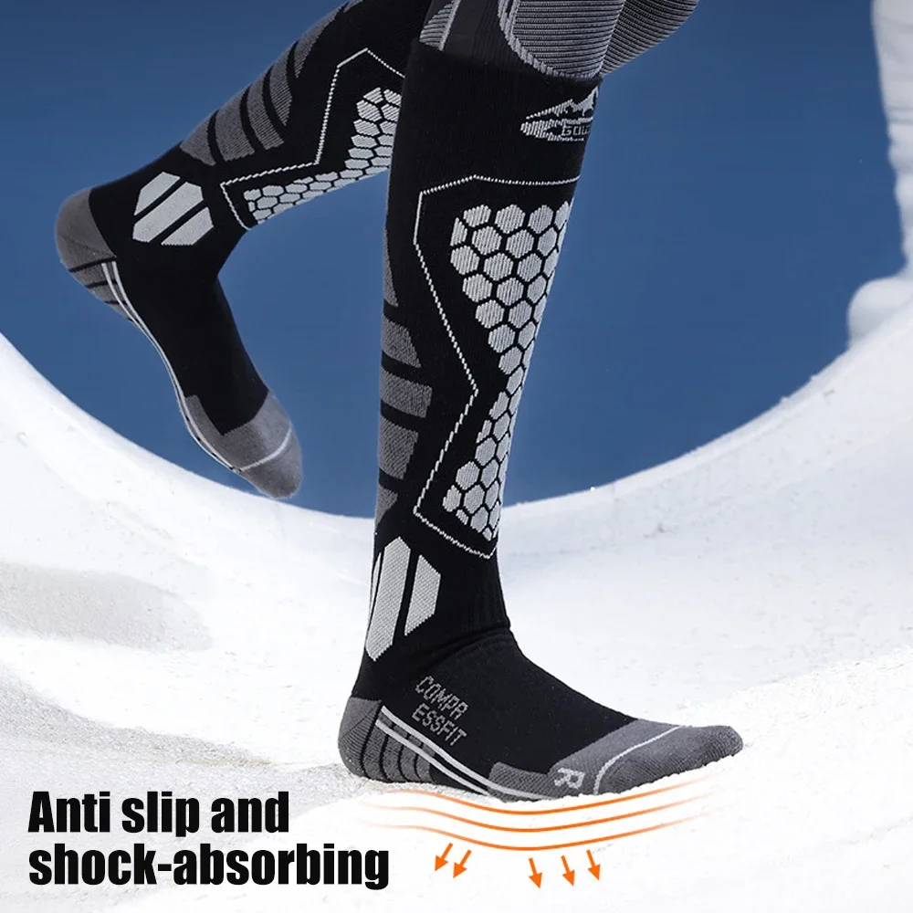 1 Pair Wool Thermal Ski Socks Thick Men Women Winter Long Warm Compression Socks for Hiking Snowboarding Climbing Sports