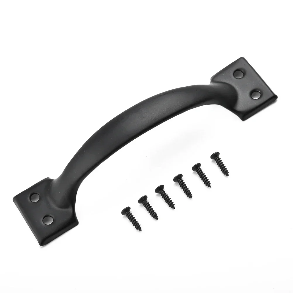 Door handles Hardware Iron Art Pull Garage Gate Door Handle Black Cast Iron Furniture Hardware Home Shed Garage For Sliding Barn Door Pull