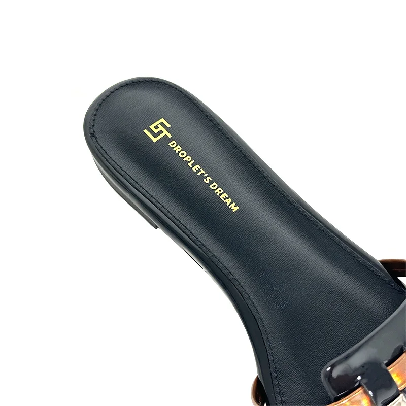 New Summer Women's High end Brand Flat Bottom Slippers Square Head Open Toe Indoor and Outdoor Slippers Casual Comfort Slippers