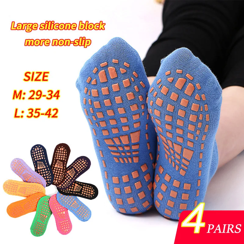 

Pairs Trampoline Women for Pilates Socks Yoga 4 Adult/Child Silicone Anti-Slip Grip Cotton Socks Floor Foot Massage Ankle Socks
