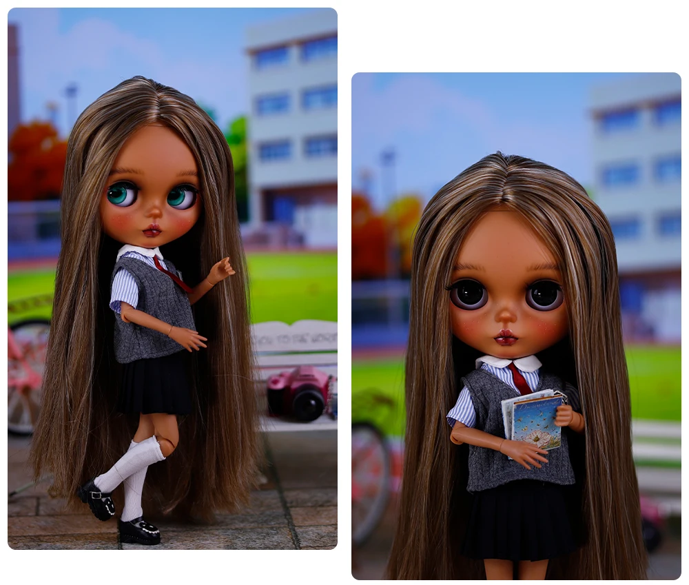 Anjelica – Premium Custom Neo Blythe Doll with Multi-Color Hair, Dark Skin & Matte Cute Face 6