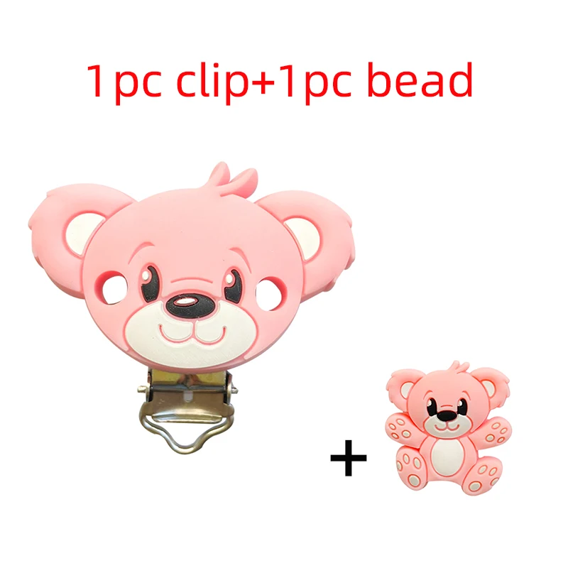 2pc/ set of BPA cartoon animal silicone teething toy fox panda elephant food-grade silicone nipple necklace clip baby toy gift 3