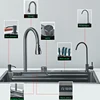 304 High 1uality Intelligent Digital Display  Waterfall Kitchen Sink Large Single Slot Integrated Digital Display Faucet Set 2