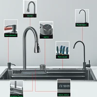 304 High 1uality Intelligent Digital Display  Waterfall Kitchen Sink Large Single Slot Integrated Digital Display Faucet Set 2
