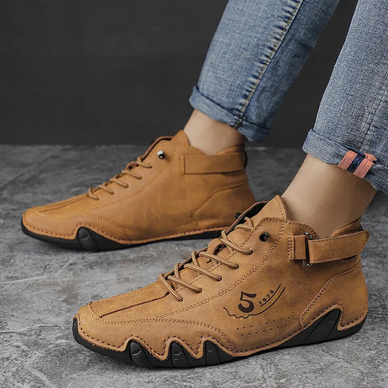 Ankle Leather Boots Men Fashion High Top Casual Shoes Handmade Botines Hombre Botte Homme Plus Big Size 48 49 50