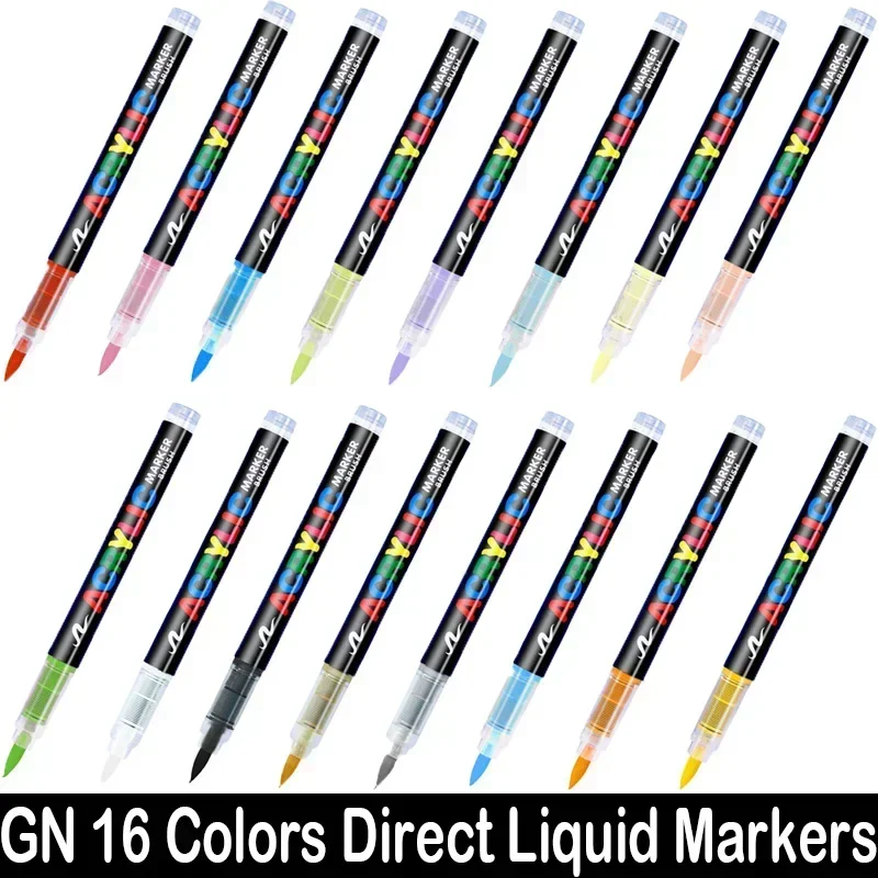 Acrylic Paint Markers 16 Colors Direct-liquid Brush Marker For Rock Painting Stone Ceramic Glass DIY Art Supplies