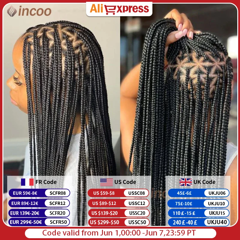 Full Lace Frontal Wigs For Women Jumbo Knotless Braided Wigs With Baby Hair Synthetic Box Braids Wig Black African Wigs 24 Inch