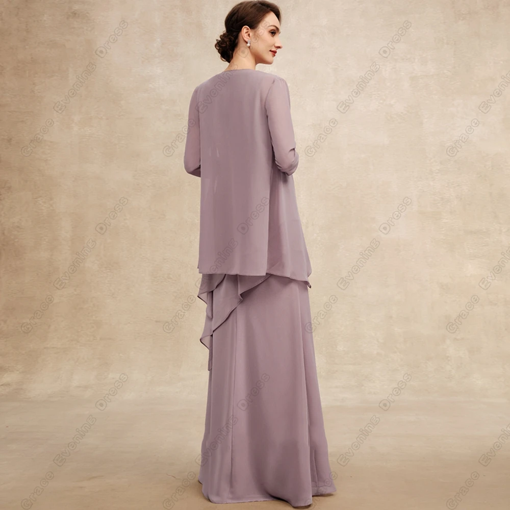 Modern Scoop Mother of Bride Dresses Lace Three Quarter Wedding Party Dresses Summer Beach Chiffon Robe De Soir&eacute;e