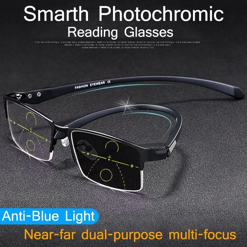 Tr90 Titanium Multifocal Reading Glasses Photochromic